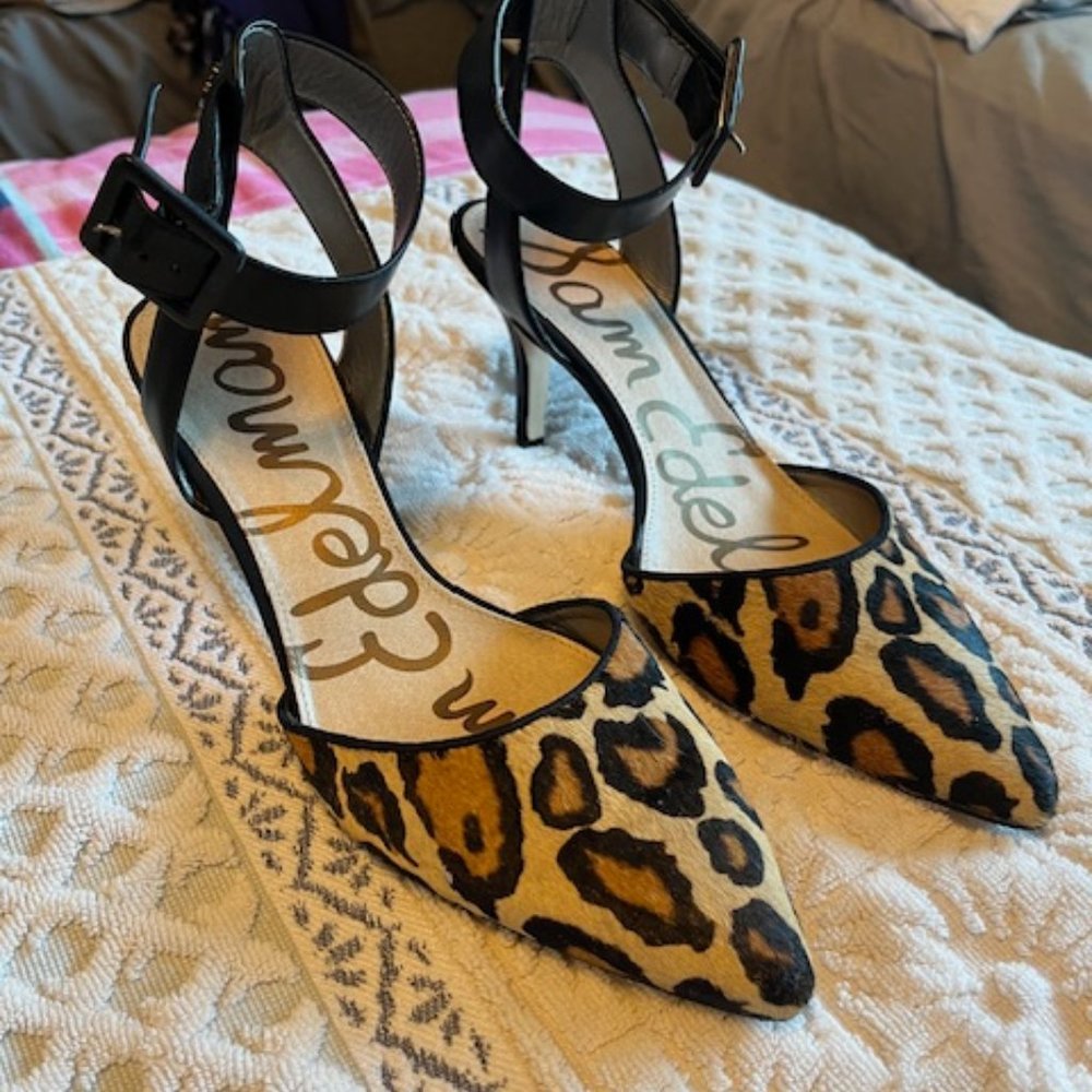 Sam Edelman Okala Sandal, Black and Leopard, size 8.5